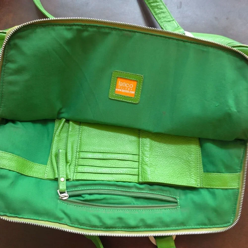 Vintage Latico Leathers Kelly Green Leather Laptop Tote USA Organizer Bag Rare
